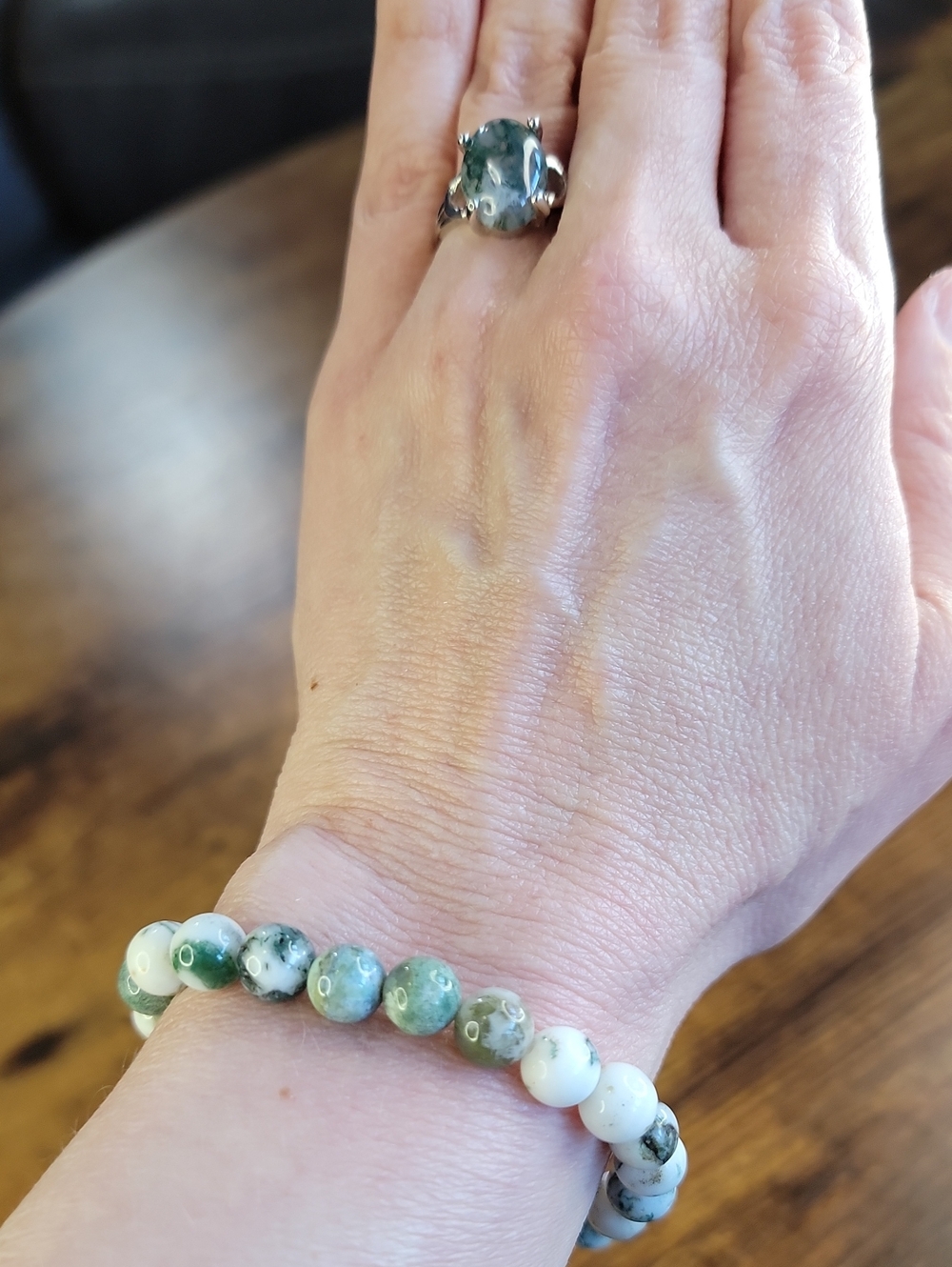 Moss Agate Ring & Bracelet Set